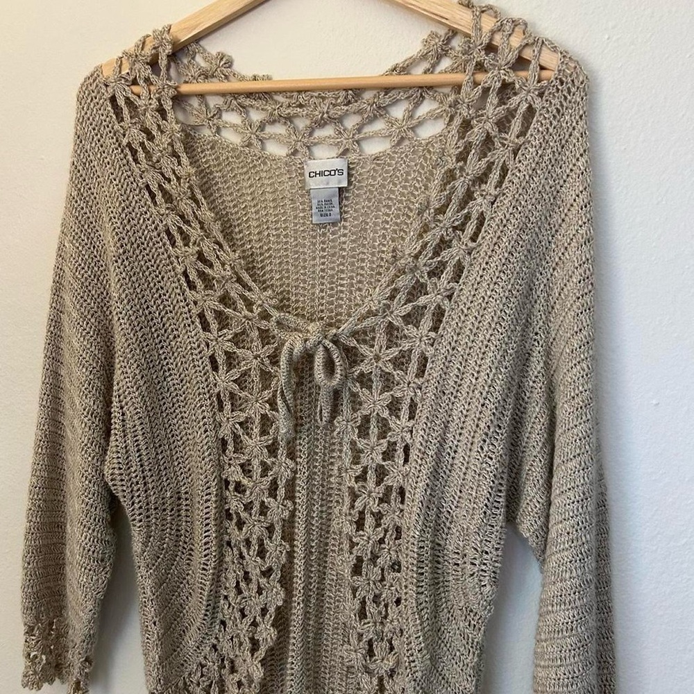 SOLD - Chico’s tie front crochet cardigan